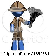 Poster, Art Print Of Blue Explorer Ranger Man Holding Feather Duster Facing Forward