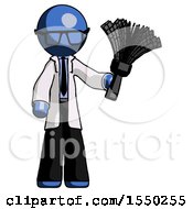 Poster, Art Print Of Blue Doctor Scientist Man Holding Feather Duster Facing Forward