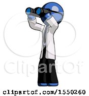 Poster, Art Print Of Blue Doctor Scientist Man Looking Through Binoculars To The Left