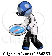 Poster, Art Print Of Blue Doctor Scientist Man Walking With Large Compass