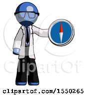 Poster, Art Print Of Blue Doctor Scientist Man Holding A Large Compass
