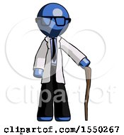 Poster, Art Print Of Blue Doctor Scientist Man Standing With Hiking Stick