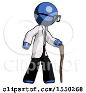 Poster, Art Print Of Blue Doctor Scientist Man Walking With Hiking Stick
