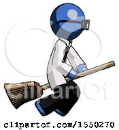 Poster, Art Print Of Blue Doctor Scientist Man Flying On Broom