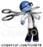 Poster, Art Print Of Blue Doctor Scientist Man Scissor Beheading Office Worker Execution