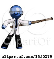 Poster, Art Print Of Blue Doctor Scientist Man Bo Staff Pointing Right Kung Fu Pose