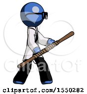 Poster, Art Print Of Blue Doctor Scientist Man Holding Bo Staff In Sideways Defense Pose