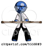 Poster, Art Print Of Blue Doctor Scientist Man Bo Staff Kung Fu Defense Pose