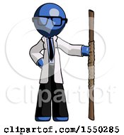 Poster, Art Print Of Blue Doctor Scientist Man Holding Staff Or Bo Staff