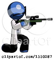 Poster, Art Print Of Blue Doctor Scientist Man Kneeling Shooting Sniper Rifle