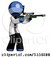 Poster, Art Print Of Blue Doctor Scientist Man Shooting Sniper Rifle