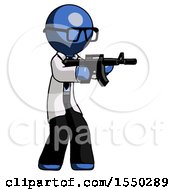 Poster, Art Print Of Blue Doctor Scientist Man Shooting Automatic Assault Weapon