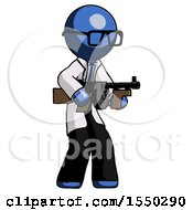 Poster, Art Print Of Blue Doctor Scientist Man Tommy Gun Gangster Shooting Pose