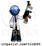 Poster, Art Print Of Blue Doctor Scientist Man Holding Tommygun