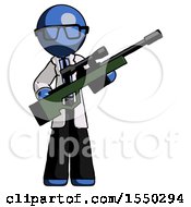 Blue Doctor Scientist Man Holding Sniper Rifle Gun