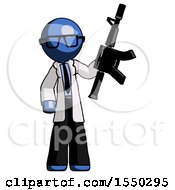 Poster, Art Print Of Blue Doctor Scientist Man Holding Automatic Gun