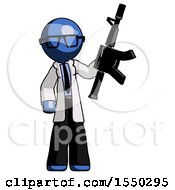Blue Doctor Scientist Man Holding Automatic Gun