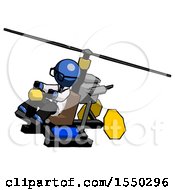 Blue Doctor Scientist Man Flying In Gyrocopter Front Side Angle Top View