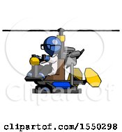 Blue Doctor Scientist Man Flying In Gyrocopter Front Side Angle View