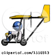 Blue Doctor Scientist Man In Ultralight Aircraft Side View