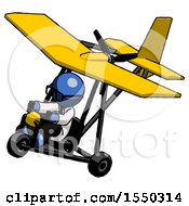 Blue Doctor Scientist Man In Ultralight Aircraft Top Side View