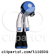 Poster, Art Print Of Blue Doctor Scientist Man Depressed With Head Down Turned Right