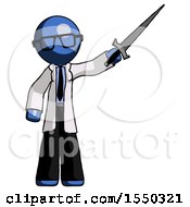 Blue Doctor Scientist Man Holding Sword In The Air Victoriously