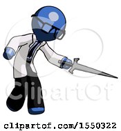 Blue Doctor Scientist Man Sword Pose Stabbing Or Jabbing