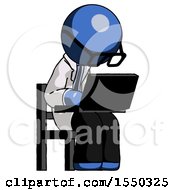 Poster, Art Print Of Blue Doctor Scientist Man Using Laptop Computer While Sitting In Chair Angled Right