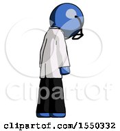 Poster, Art Print Of Blue Doctor Scientist Man Depressed With Head Down Back To Viewer Right