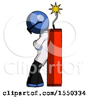 Poster, Art Print Of Blue Doctor Scientist Man Leaning Against Dynimate Large Stick Ready To Blow