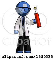 Poster, Art Print Of Blue Doctor Scientist Man Holding Dynamite With Fuse Lit