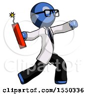 Poster, Art Print Of Blue Doctor Scientist Man Throwing Dynamite