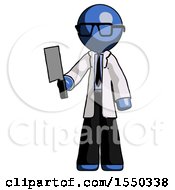 Poster, Art Print Of Blue Doctor Scientist Man Holding Meat Cleaver
