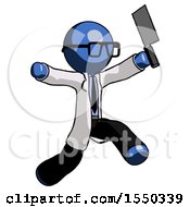 Blue Doctor Scientist Man Psycho Running With Meat Cleaver
