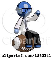 Poster, Art Print Of Blue Doctor Scientist Man Sitting On Giant Football