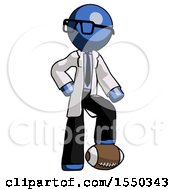 Poster, Art Print Of Blue Doctor Scientist Man Standing With Foot On Football