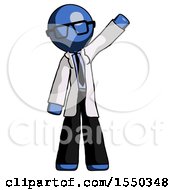 Poster, Art Print Of Blue Doctor Scientist Man Waving Emphatically With Left Arm