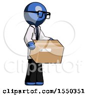 Blue Doctor Scientist Man Holding Package To Send Or Recieve In Mail