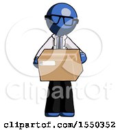 Blue Doctor Scientist Man Holding Box Sent Or Arriving In Mail