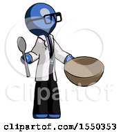 Blue Doctor Scientist Man With Empty Bowl And Spoon Ready To Make Something