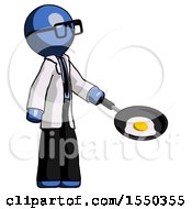 Poster, Art Print Of Blue Doctor Scientist Man Frying Egg In Pan Or Wok Facing Right