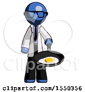 Blue Doctor Scientist Man Frying Egg In Pan Or Wok