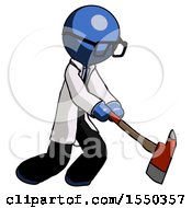 Poster, Art Print Of Blue Doctor Scientist Man Striking With A Red Firefighters Ax