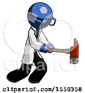 Poster, Art Print Of Blue Doctor Scientist Man With Ax Hitting Striking Or Chopping
