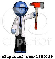 Poster, Art Print Of Blue Doctor Scientist Man Holding Up Red Firefighters Ax