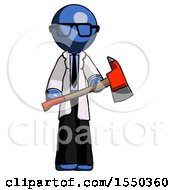 Poster, Art Print Of Blue Doctor Scientist Man Holding Red Fire Fighters Ax