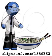 Poster, Art Print Of Blue Doctor Scientist Man And Noodle Bowl Giant Soup Restaraunt Concept