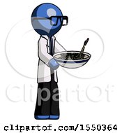 Blue Doctor Scientist Man Holding Noodles Offering To Viewer