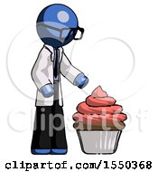 Blue Doctor Scientist Man With Giant Cupcake Dessert